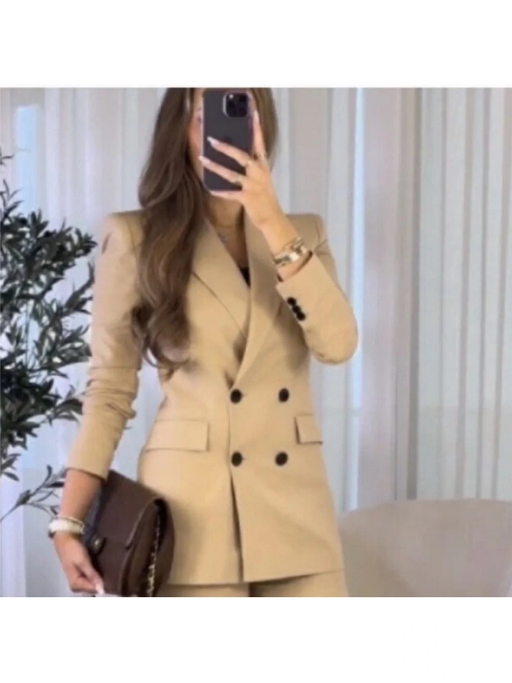 Zara Double-Breasted linen blend Tan Blazer Jacket - Picture 1 of 7